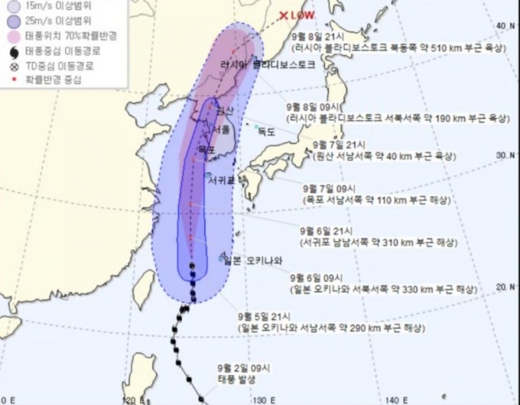 13호 태풍 링링 예상 경로