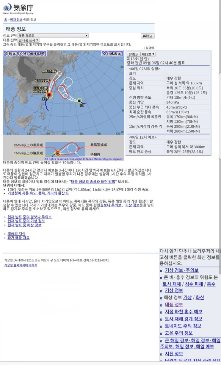 13호태풍 링링(LINGLING) 예상경로 기상청 한국 일본 중국 비교분석