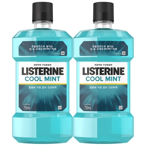  리스테린 쿨민트 세균억제 구강청결제, 750ml, 2개