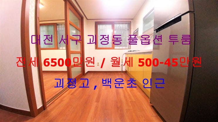  (대전 서구 괴정동) 백운초, 괴정고 인근에 있는 깔끔한 풀옵션 투룸! 전세 월세 모두 가능한 매물입니다 ^^