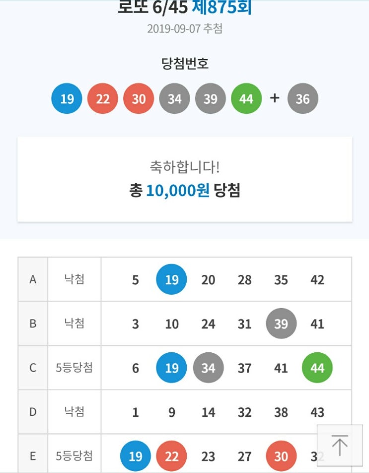  로또875회당첨번호 (당첨!)