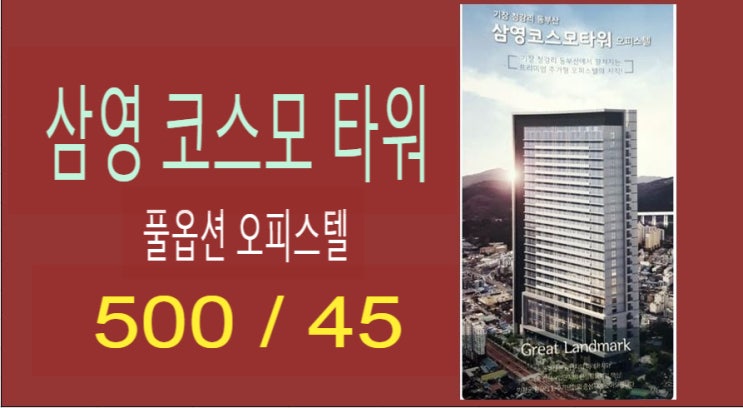  동부산  삼영코스모타워 첫임대  500/ 45 풀옵션 첫입주 오피스텔