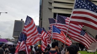 홍콩도심서 미의회에 홍콩 인권 민주주의 법안 통과 축구 집회 