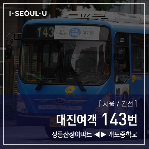  [ 서울/간선 ] 대진여객 143번 버스 (정릉.성신여대입구.종로3가 ↔ 고속터미널.삼성역.개포동) 노선 정보