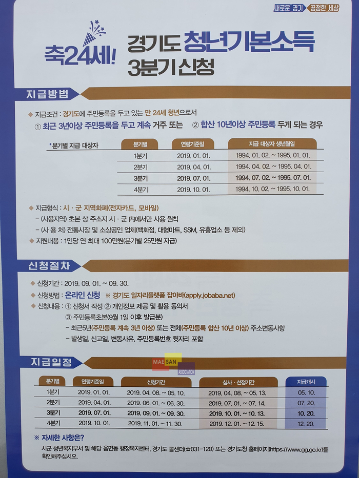 경기도 청년기본소득 3분기 신청일 : 9월 30일까지 경기지역화폐로 받아보세요