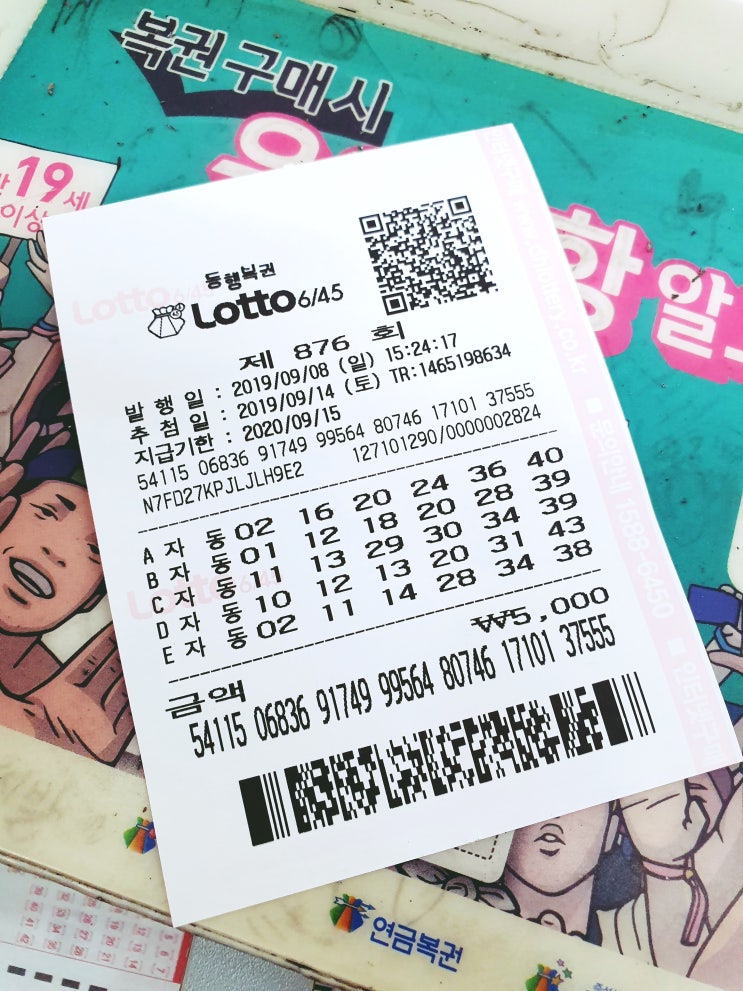  로또 876회 예상번호 < 일요일 자동번호 10조합 > 대구, 경북 로또1등 최다 당첨판매점 '대구일등복권편의점' 구매번호