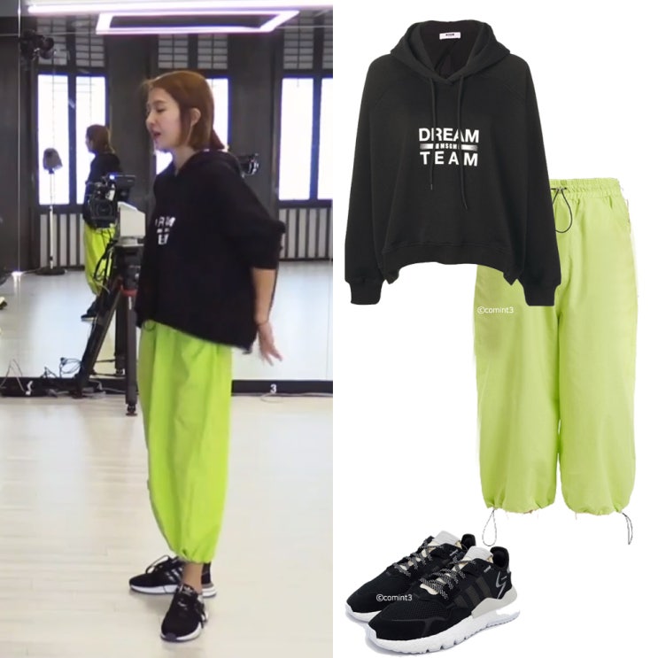  캠핑클럽 이진 옷 후드티 네온 형광바지  트렁크 프로젝트 아디다스 운동화 9회 패션