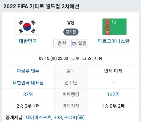  2022 카타르 월드컵 2차예선:) 중계채널