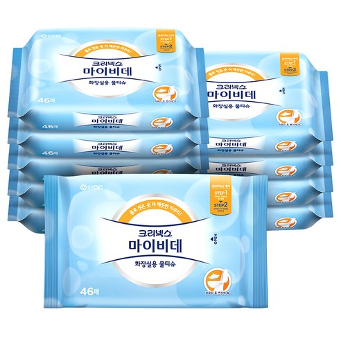  크리넥스 마이비데 화장실용 물티슈 리필형, 46매, 10팩