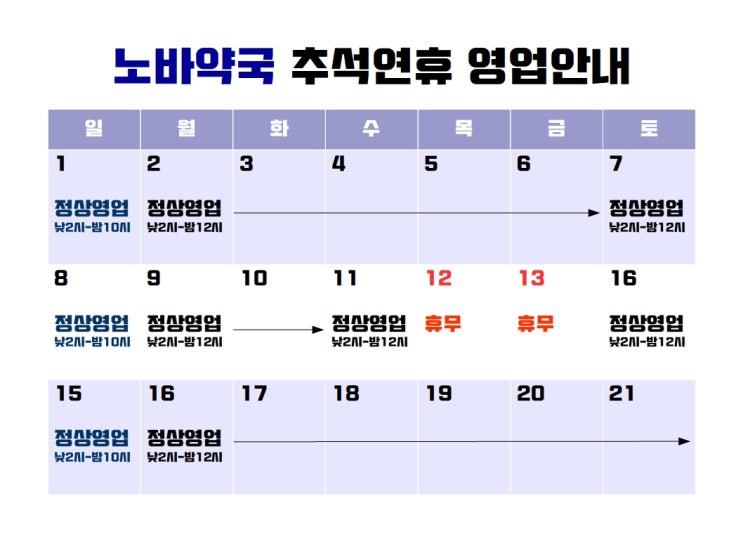 [논현 노바약국]추석 연휴 영업 안내