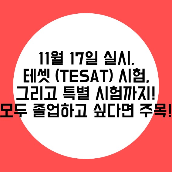  11월 17일 실시, 테셋(TESAT) 시험, 그리고 특별시험까지! 모두 졸업 하고 싶다면 주목!