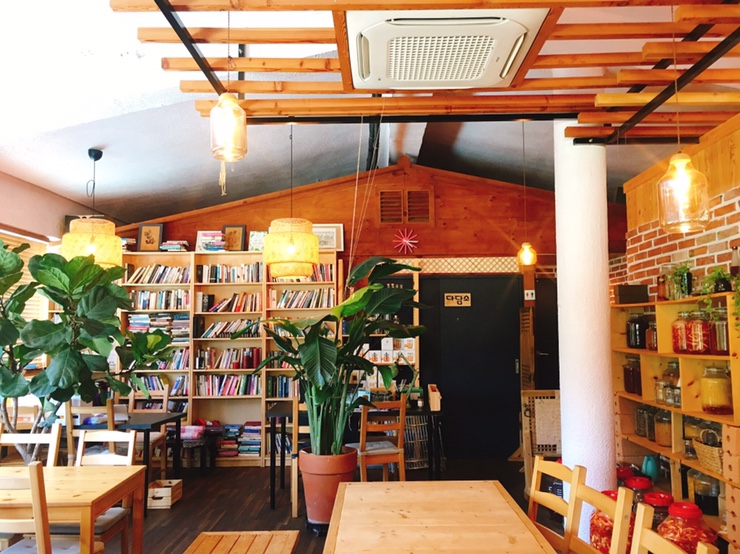 식물과 책이 있는 사천 다솔사 카페 동그라미