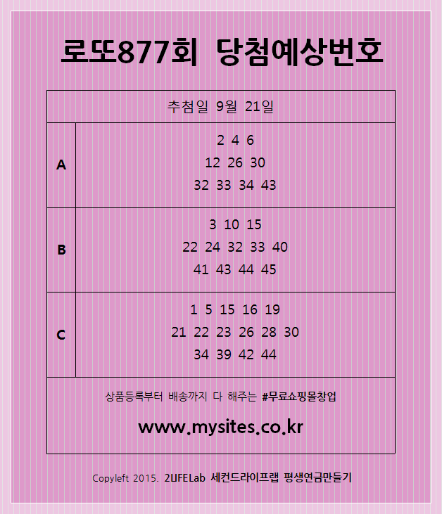  로또877회 당첨예상번호 ㅣ 9월 21일 토요일 동행복권에서 추첨하는 이번주 로또877회예상번호는?