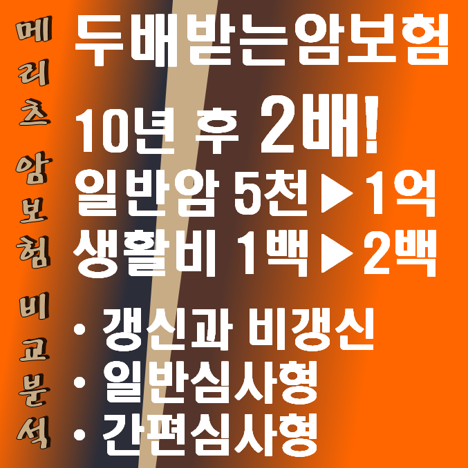  메리츠 암보험 비갱신형. 갱신형 맞춤플랜 그리고 두배받는암