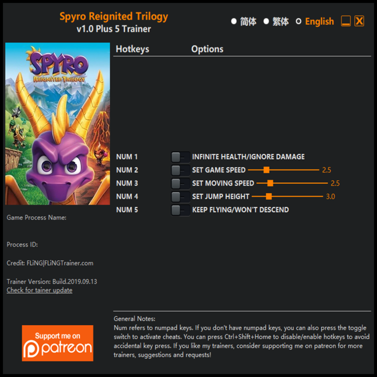  19-09-14 스파이로 리그나이티드 트릴로지 트레이너 (Spyro Reignited Trilogy Trainer v1.0 +5)3DM