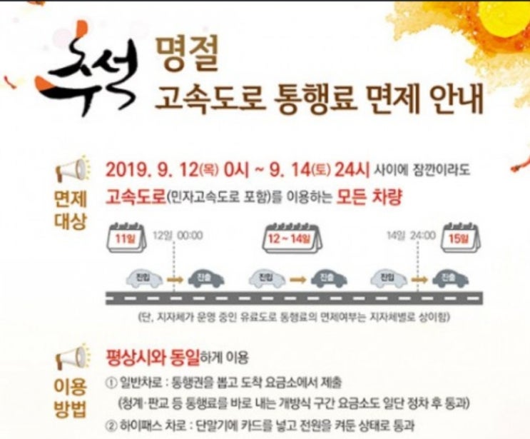  고속도로 통행료면제 해택!