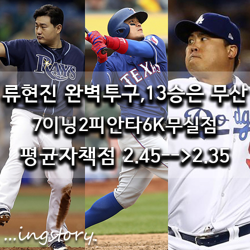 [MLB] LA다저스 류현진 13승 무산(7이닝2피안타6K무실점)VS 사이영상 경쟁자 뉴욕메츠 제이콥 디그롬,중계,등판일정,연봉,성적,방어율(9/15일)