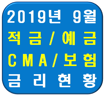  2019년 9월 적금예금CMA 금리 현황(수신금리 전반적인 약세지속/부부합산소득 8500만원이하 안심전환대출) 