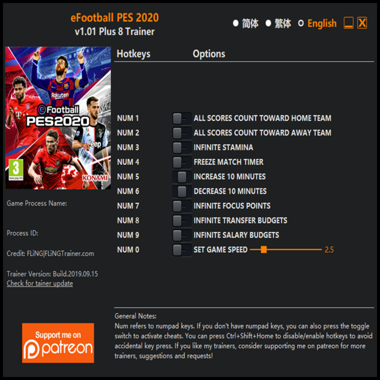  19-09-15 PES2020(위닝2020) 트레이너 (eFootball PES 2020 Trainer v1.01 +8)