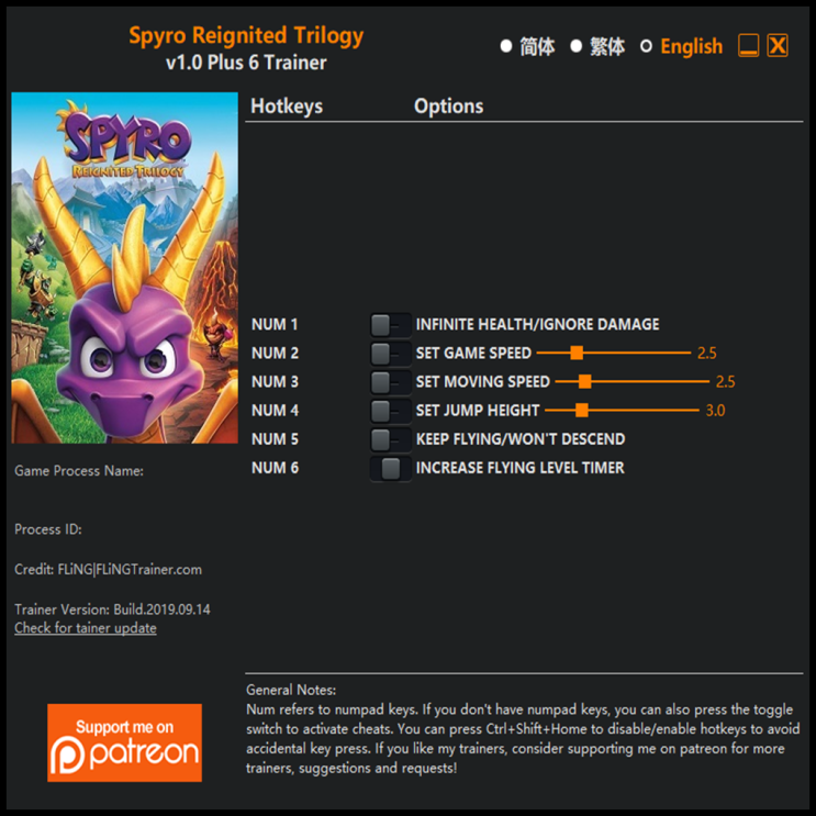  19-09-14 스파이로 리그나이티드 트릴로지 트레이너 (Spyro Reignited Trilogy Trainer v1.0 +6)3DM
