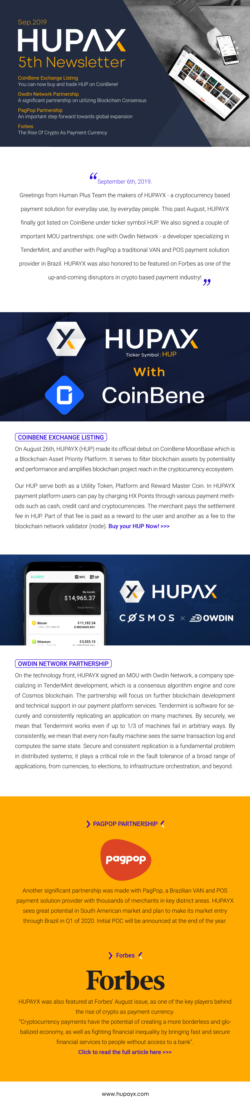 휴페이엑스 9월 뉴스레터 - 코인베네 상장, 오딘네트워크 등 파트너십 체결 : 네이버 블로그