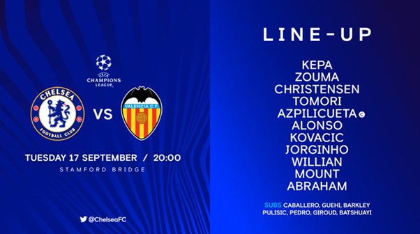  2019-20 UEFA 챔피언스리그 H조 1 라운드 – 첼시 발렌시아 선발 라인업