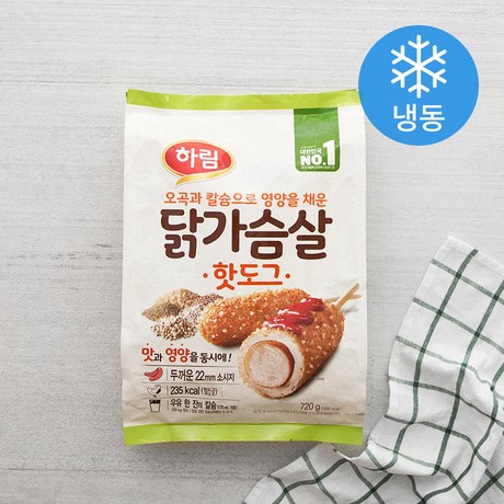  하림 닭가슴살 핫도그 8개입 (냉동), 720g