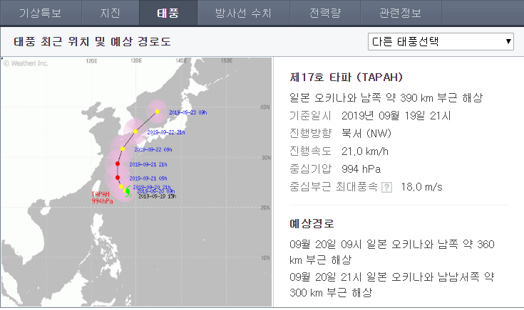  제17호 태풍  타파 (TAPAH)....