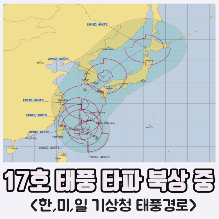 제 17호 태풍 타파 북상 중 (한국,미국,일본 기상청 태풍경로)-타파 태풍정보,예상강수량,비