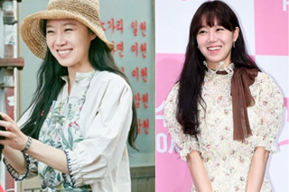  공효진 패션 데님 원피스 미우미우 피아제 귀걸이 구두 반지 비아플레인 블라우스 팬츠 동백꽃필무렵 제작발표회 동백이 옷