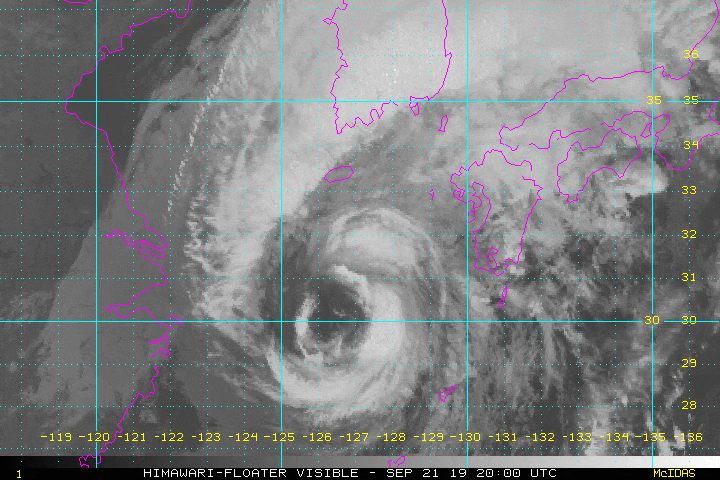 제 17호 태풍 타파(201917, 18W TS Tapah), 제주 남쪽 해상까지 북상. 오늘 밤쯤 부산광역시 인근 해역 통과 예상.  