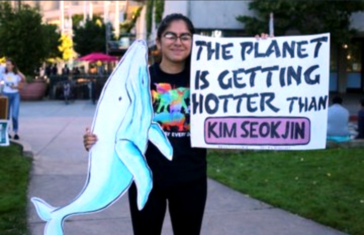  방탄소년단 진 | 190920 Global #ClimateStrike slogan "The Planet is getting hotter than Kim Seokjin" 