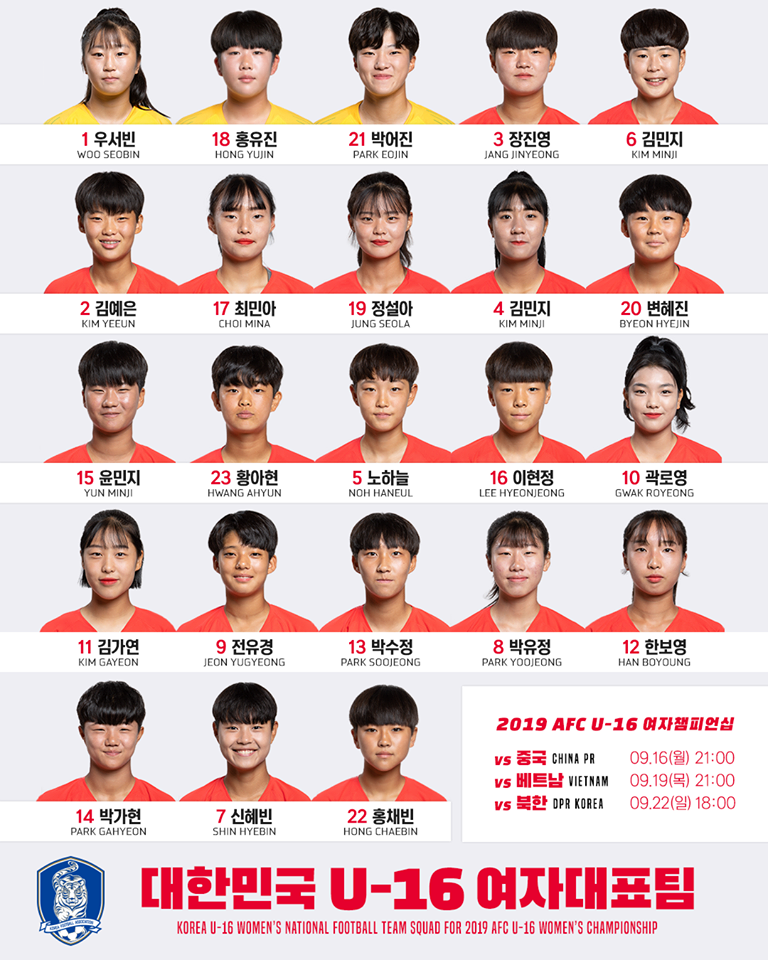 2019 AFC U-16 여자챔피언십 대표팀 경기기록