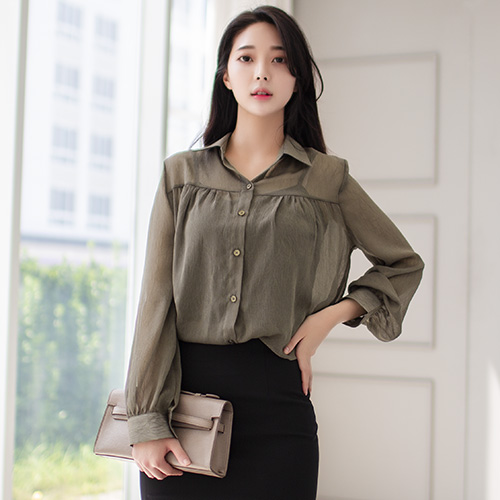  카라 시스루 긴팔 가을 블라우스