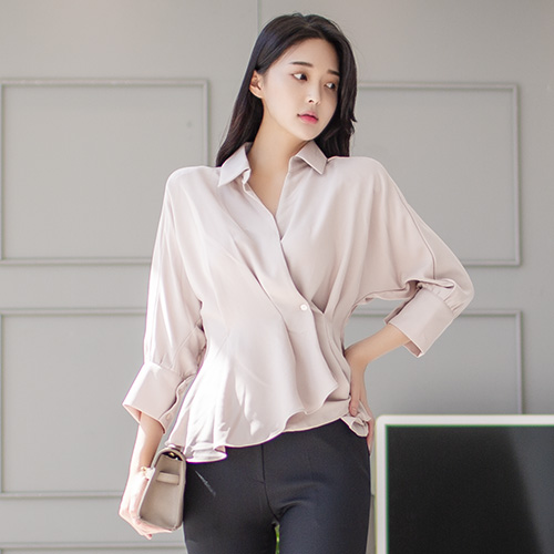  카라 랩 셔링 7부 블라우스