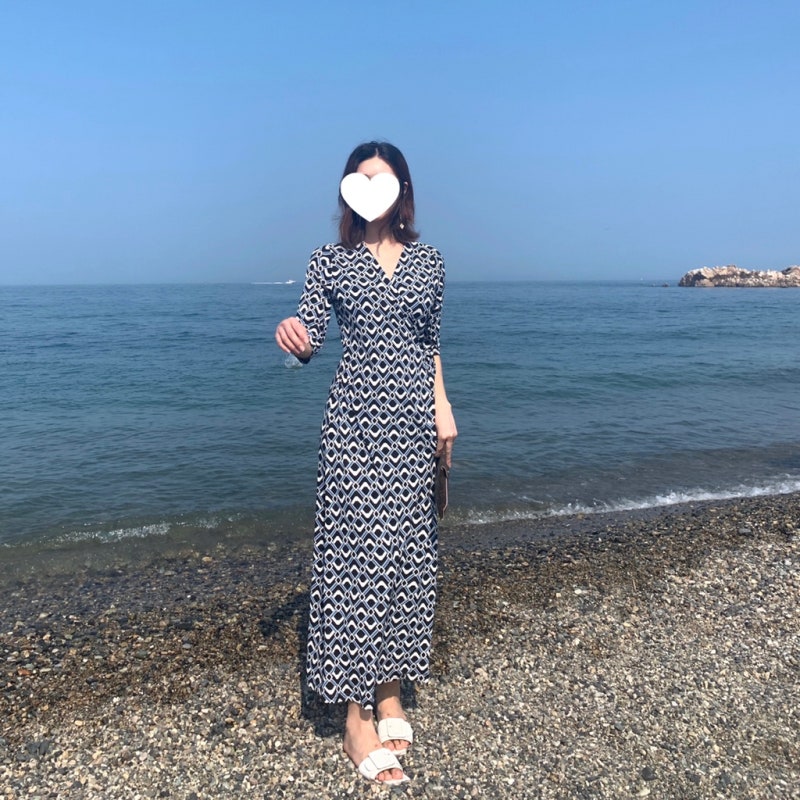 가을원피스 / 여신 맥시 랩원피스 그린 블루