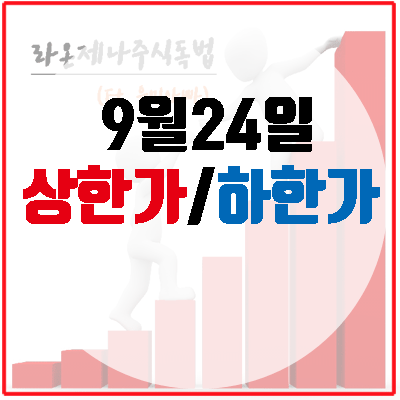  9월24일 상한가(대우부품/대한제당3우B/대성엘텍/코리아에프티/진바이오텍)하한가(헬릭스미스)