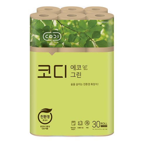  코디 에코그린 3겹 롤화장지 30m, 30롤, 1개