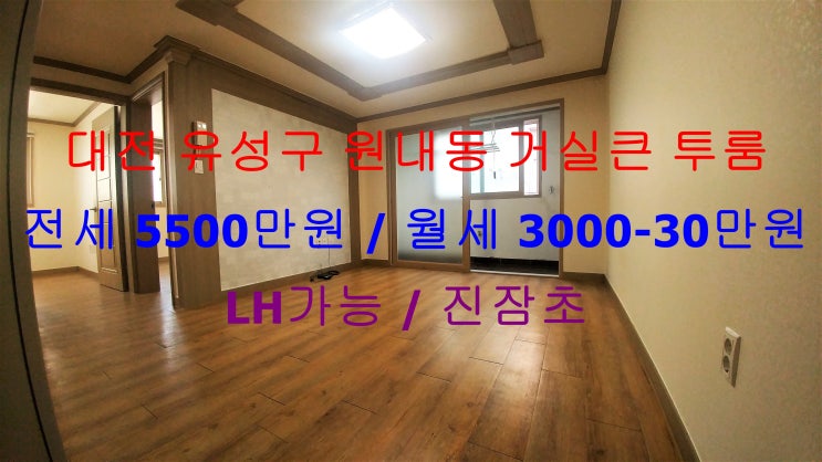  (대전 유성구 원내동) 진잠초 인근에 있는 완전 저렴한 거실큰 투룸 전세,월세 모두 가능하고 LH전세까지 가능한 매물입니다 ! ^^