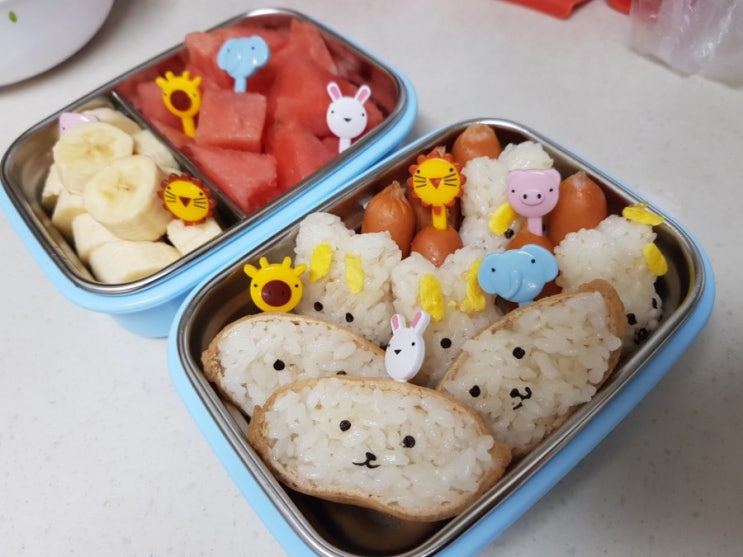  4세 어린이집 소풍도시락, 토끼 주먹밥과 유부초밥 만들었어요