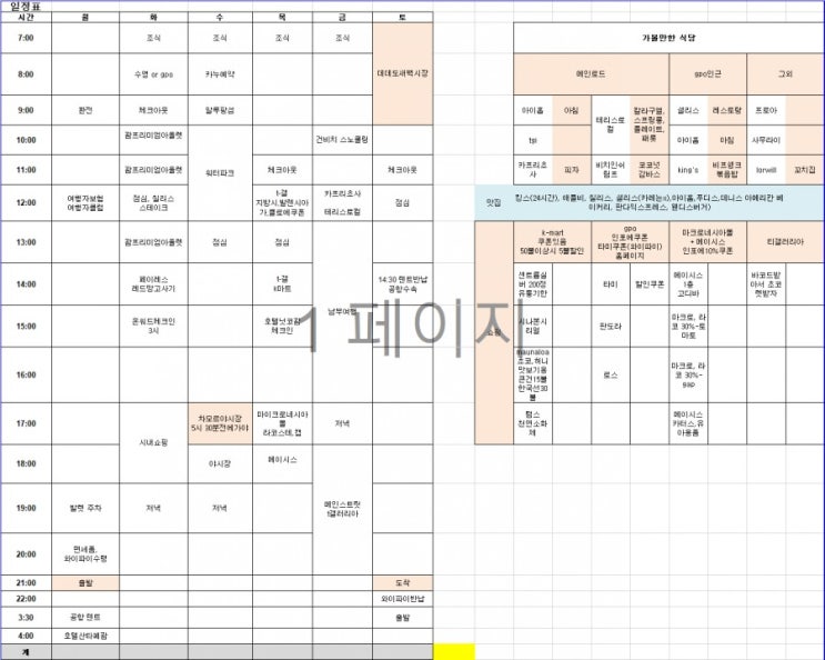  괌 여행 스케줄 및 정보 파일취합