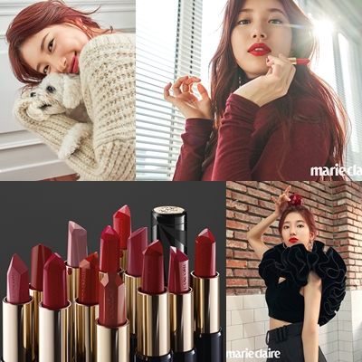  수지 메이크업 화보 속 랑콤 압솔뤼 루즈 루비 크림 립스틱 반전매력 갑이야