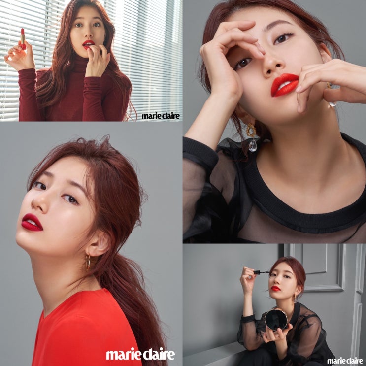  랑콤 수지 메이크업은 뗑 이돌 롱라스팅 파운데이션 & 쿠션 압솔뤼 루비 립스틱