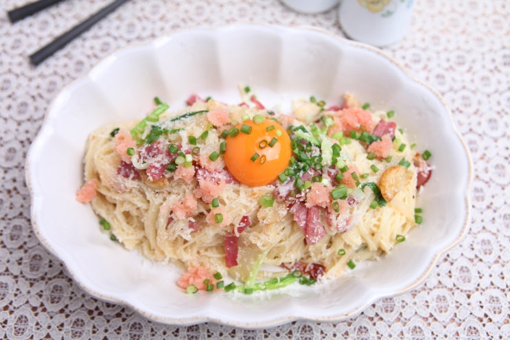  고소하고 맛있어 쪽파넣은 명란파스타~