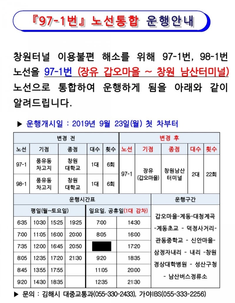 김해 97-1, 58,59번 노선변경 안내(9월 23일 시행) : 네이버 블로그