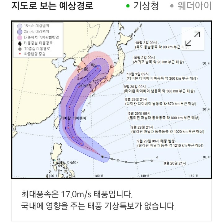  [날씨] 18호 태풍 미탁 발생