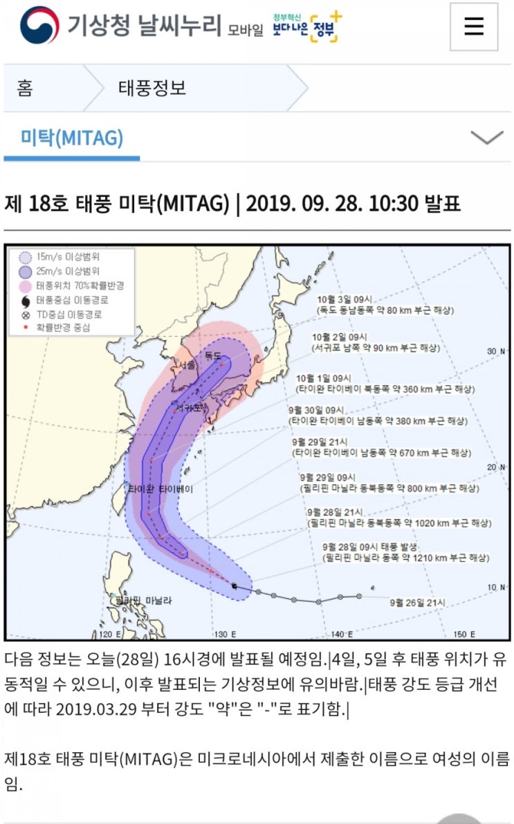  18호 태풍 미탁 뜻과 경로, 힘세고 강력한 가을태풍!!
