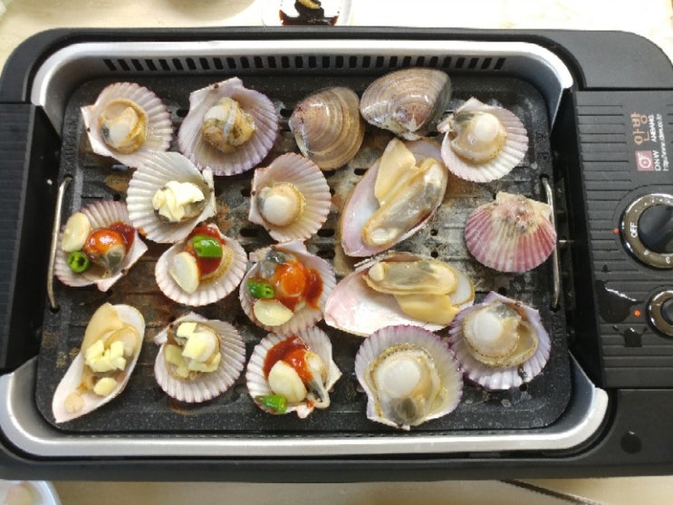  집에서 조개구이 먹기, 안방그릴 조개구이, 에어프라이어 새우소금구이, 새우머리구이, 새우라면