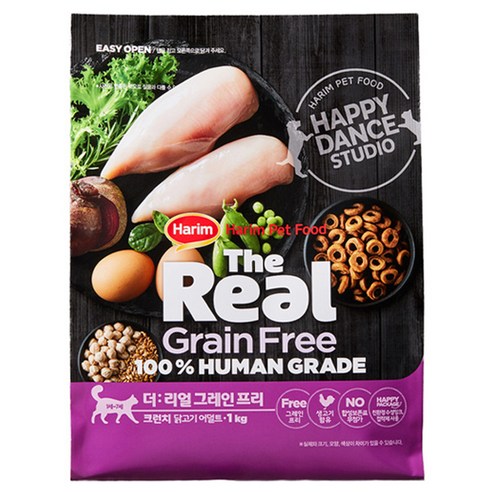  하림 더리얼 캣 그레인프리 크런치 닭고기 어덜트 사료, 1kg, 1개