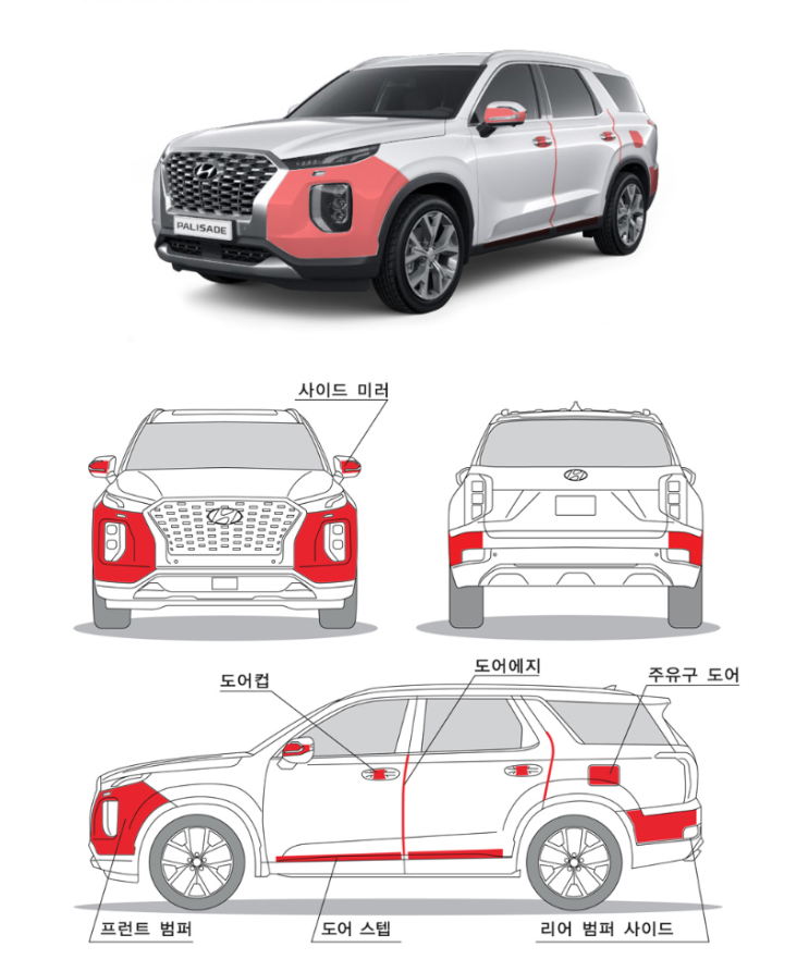  대구 튜익스 전문 장착점 오토앤북구점 카메이징                              현대자동차 팰리세이드 LX2 PPF패키지 시공